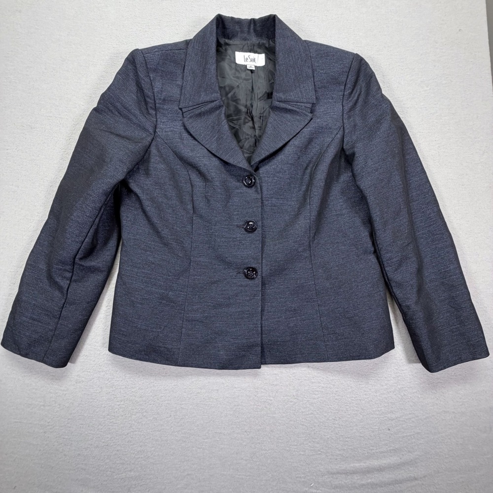 Le Suit Blazer Women Size 16 Good Gray 3-Button Textured Career Jacket